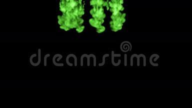 荧光亮绿染料混于水中，多滴墨.. 这是3D渲染镜头的慢动作墨水